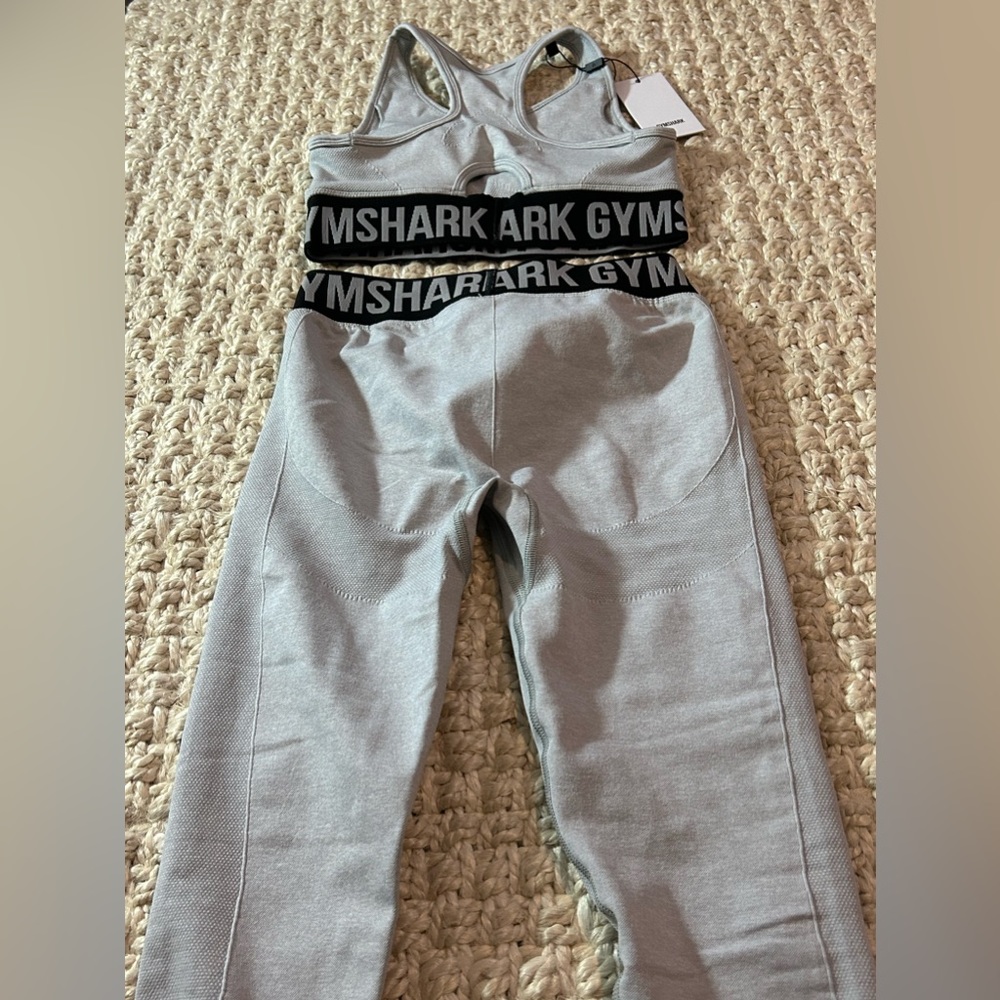 GYMSHARK Sports Bra top flex high rise leggings light grey marl black active set - Picture 6 of 10